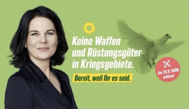 Wahlplakat der Grünen zur Bundestagswahl: Keine Waffen und Rüstungsgüter in Kriegsgebiete.